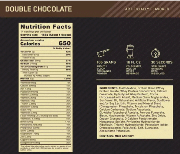 Optimum Nutrition Gold Standard Pro Gainer 5 libras - Image 3