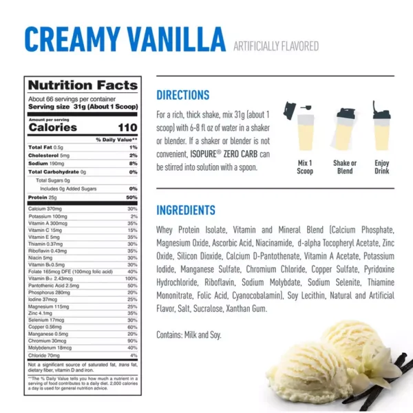 Isopure Zero Carbs 4.5 lb 66 servicios Vainilla - Image 2