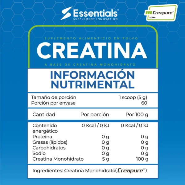 ESSENTIALS CREATINA SELLO CREAPURE 300 GR 60 PORCIONES - Image 2