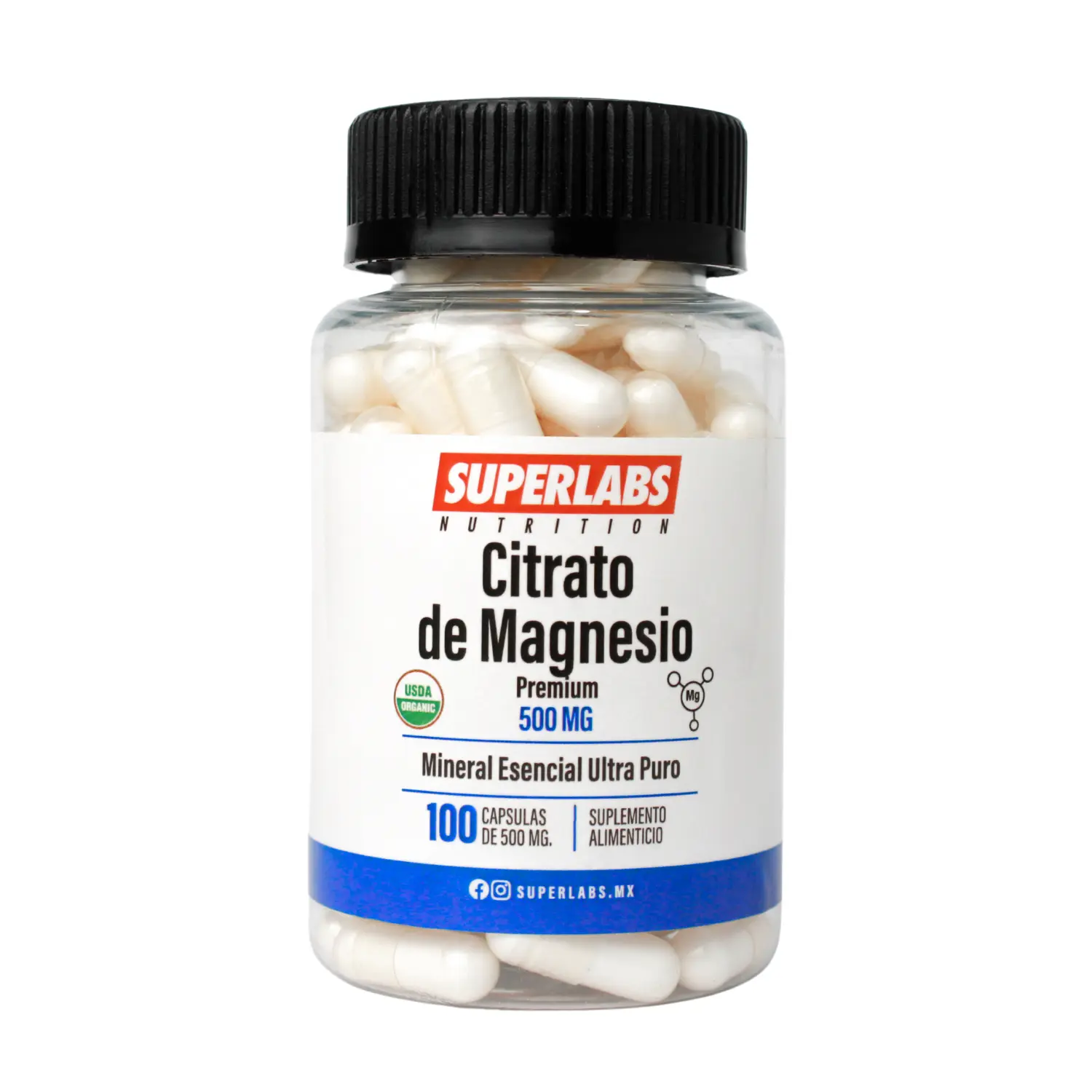 Superlabs Nutrition Citrato de Magnésio Puro 500mg 100 Cápsulas