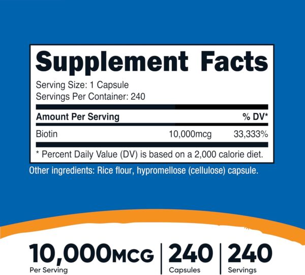 Nutricost Biotina 10.000 mcg 240 Cápsulas - Image 4