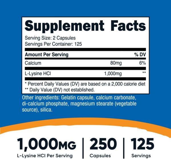 Nutricost L-lisina 500 mg 250 cápsulas - Image 4