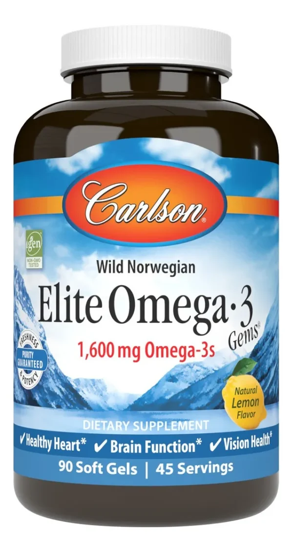 Carlson Labs Elite Omega 3 1600 Mg 90 Softgels Sabor Limón