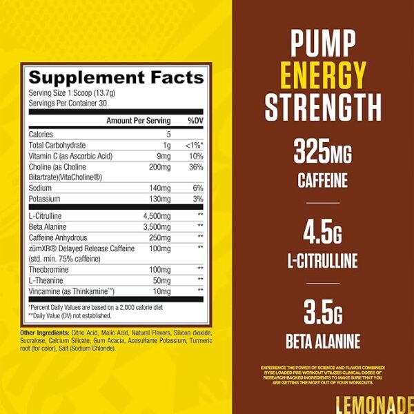Ryse Up Loaded Pre Country Time Lemonade 411g 30 servicios - Image 2