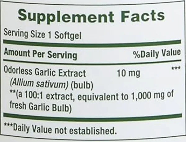 Nature's Bounty Garlic Extract 1000mg 100 capsulas - Image 2