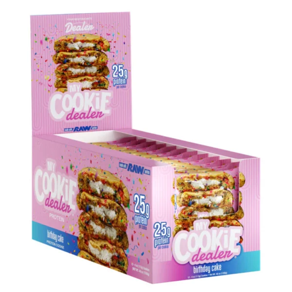 RAW NUTRITION MY COOKIE DEALER 12 GALLETAS BIRTHDAY CAKE