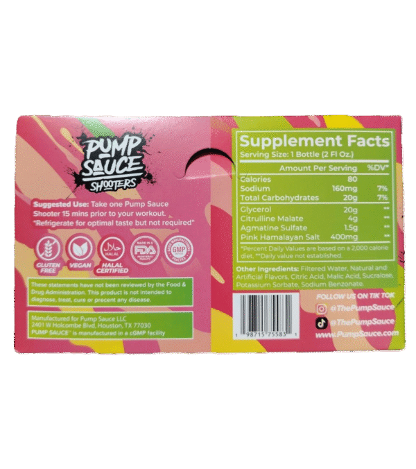 Pump Sauce Shooters Stim-Free Pre-Workout 12pack 60ml - Image 2