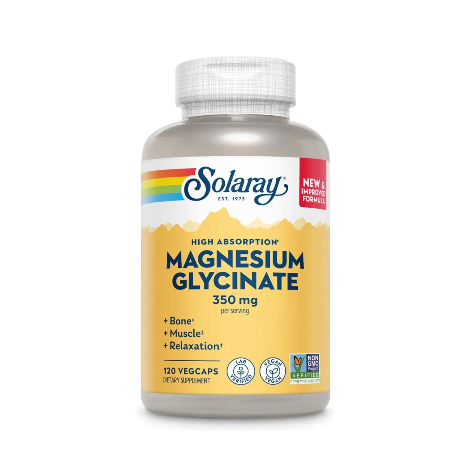 Solaray Glicinato de Magnesio 350mg, 120 Cápsulas Vegetales