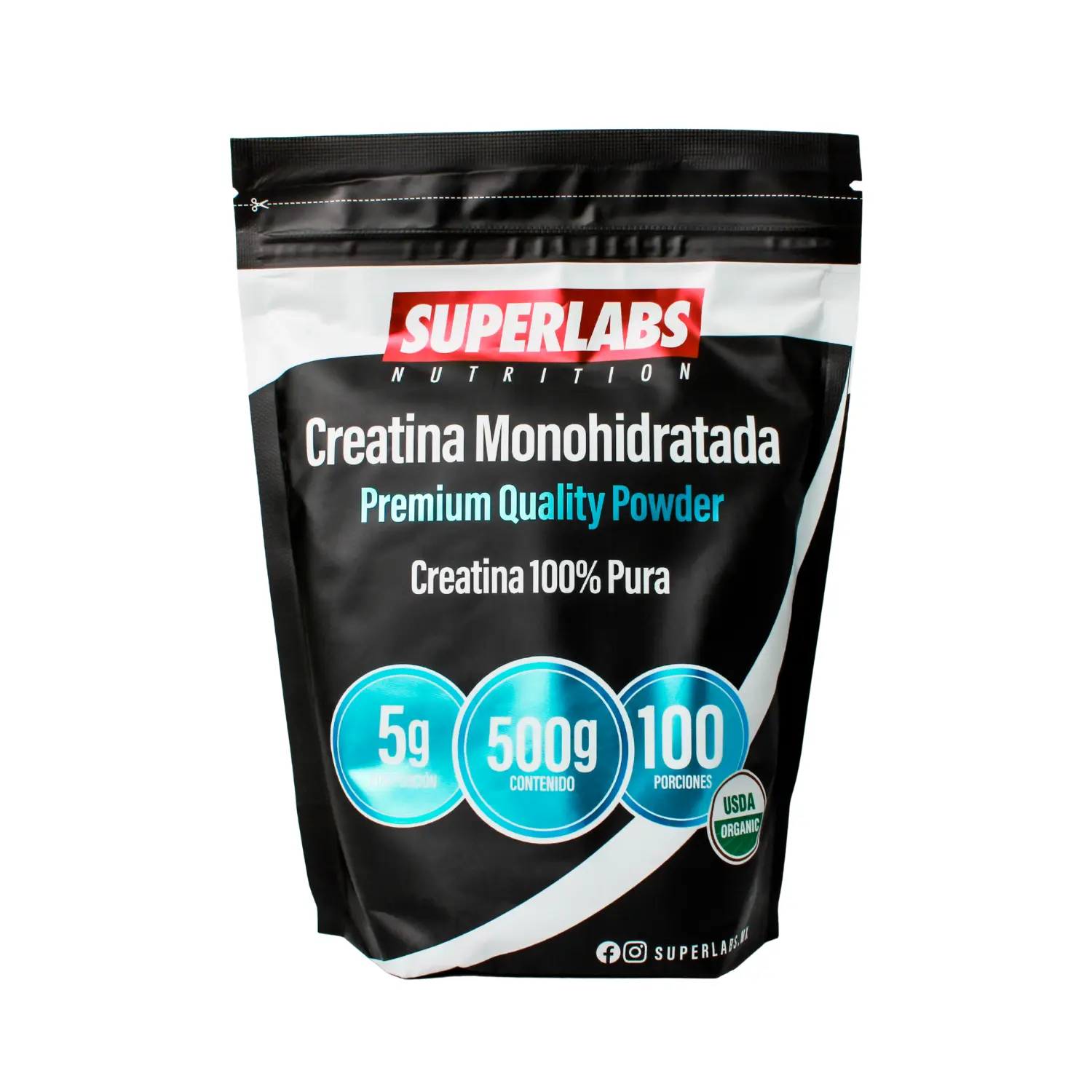 Superlabs Nutrition Premium Creatina Monohidratada 100% Pura 500gr 100 Porções